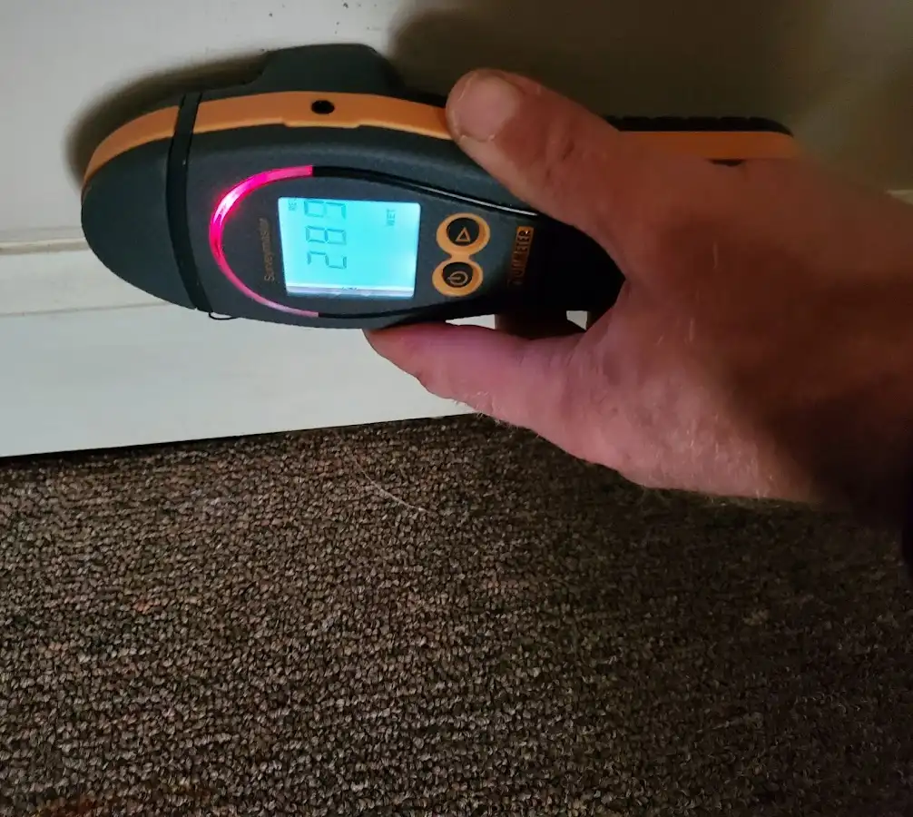Moisture detection at baseboard during Sewage Cleanup & Sanitation in Kaser